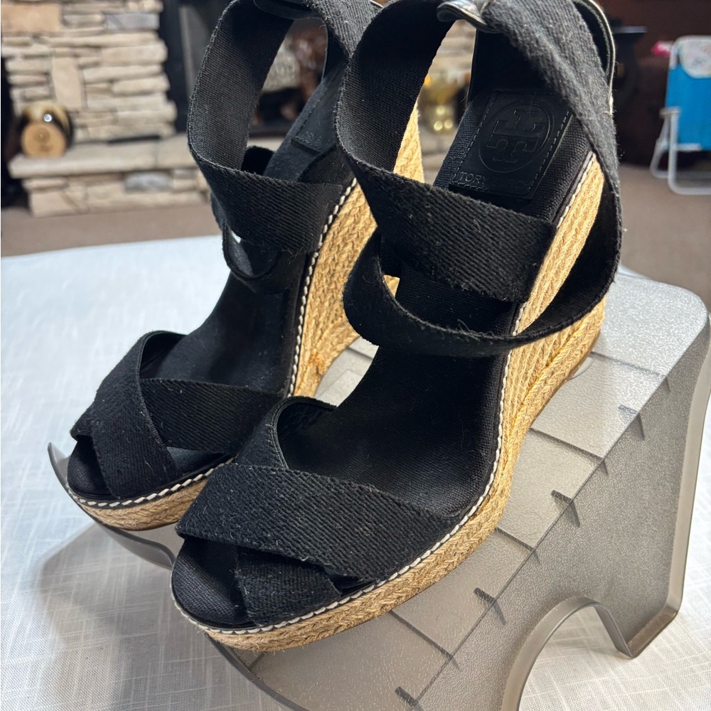 Tory Burch Black and Tan Espadrilles